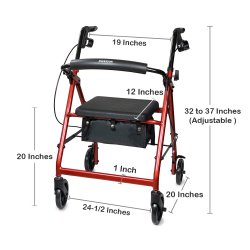 4 Wheel Rollator McKesson Red Adjustable Height / Folding Aluminum Frame - Image 5