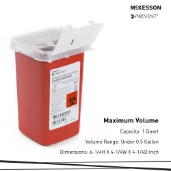 Sharps Container McKesson PreventĀ® Red Base 6-1/4 H X 4-1/4 W X 4-1/4 D Inch Vertical Entry 0.25 Gallon - Image 2