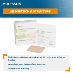5-Layer Foam Dressing McKesson 4 X 4 Inch With Border Film Backing Silicone Gel Adhesive Square Sterile - Image 3
